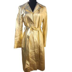 Glamorous Gold Metallic REAL Genuine Soft Leather Designer Jacket Coat Trench NW